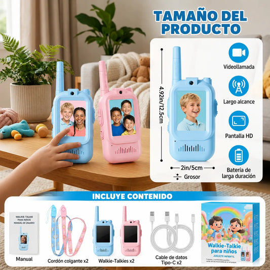KidCam Talkies™ Paquete de 2 Walkie-Talkies con Vídeo y Pantalla HD📱👨👩👧👦