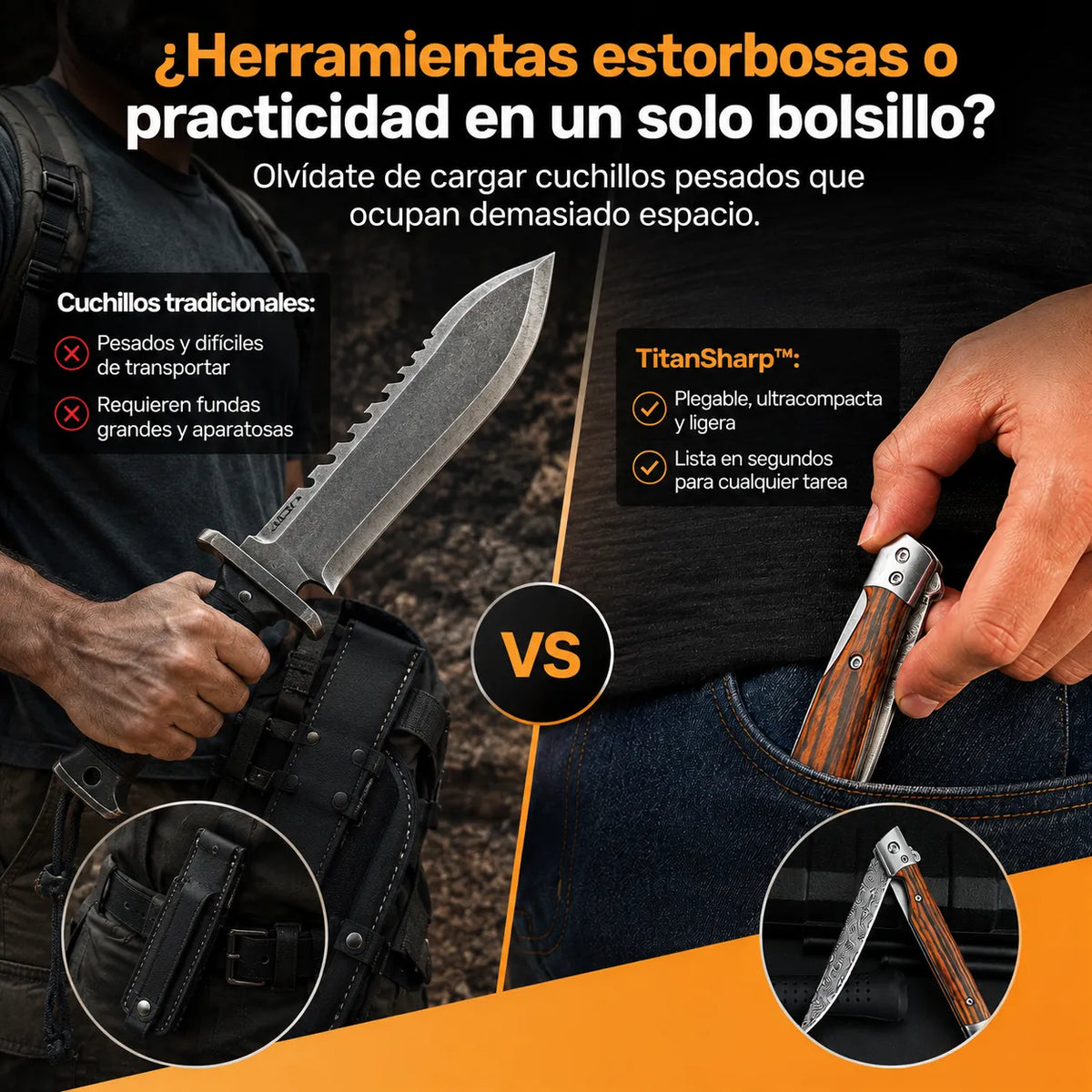 TitanSharpro™ Navaja plegable Mango de Madera