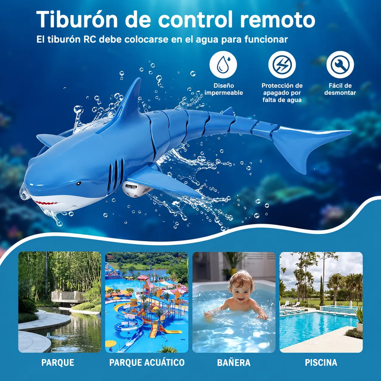 SeaBuddy™ Tiburón con Control Remoto y Nado Realista 🌊✨