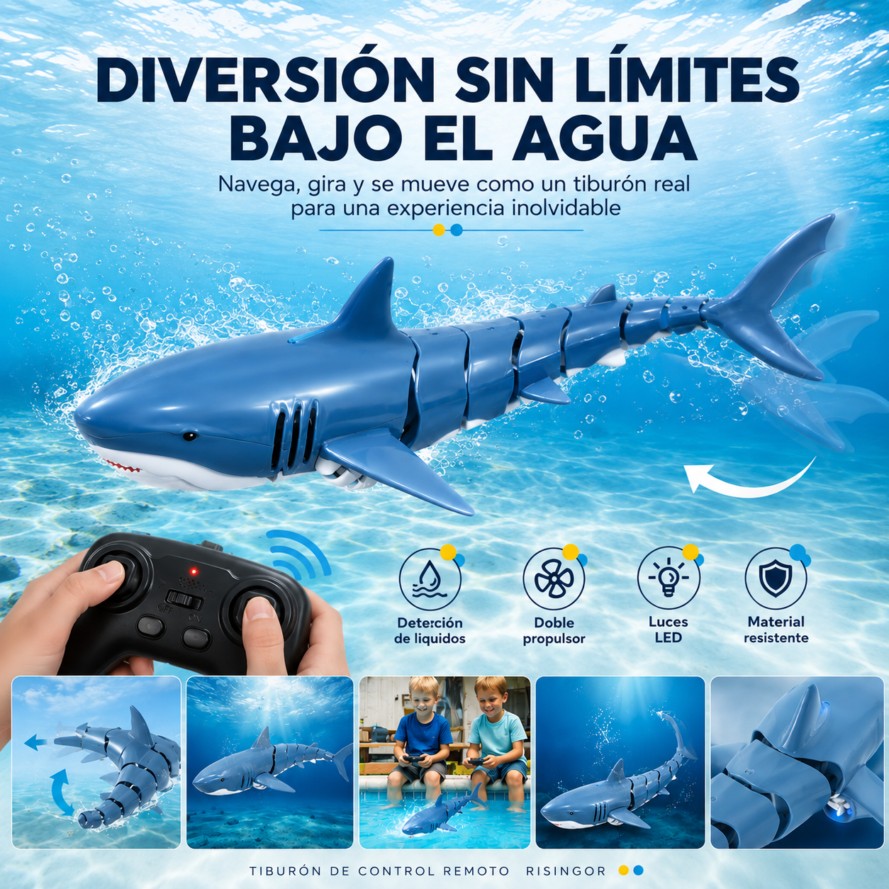 SeaBuddy™ Tiburón con Control Remoto y Nado Realista 🌊✨