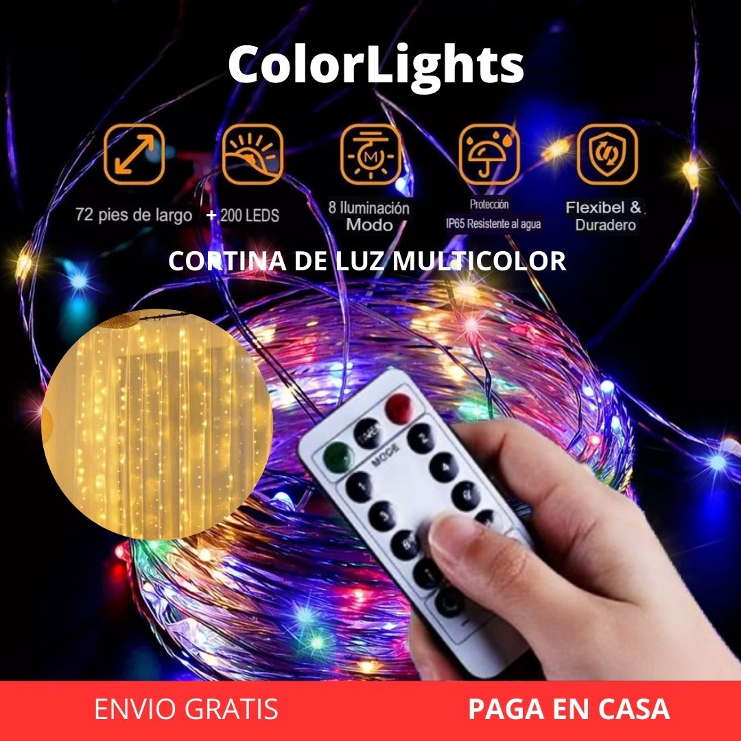 CORTINA DE LUZ MULTICOLOR CON 300 LUCES LED - COLORLIGHTS