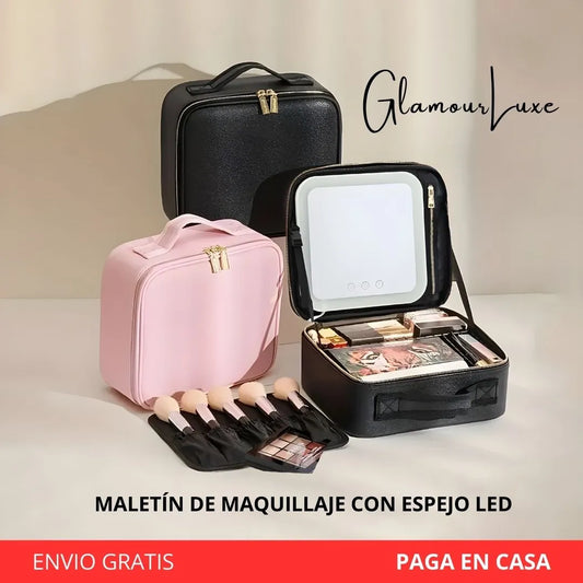 GlamourLuxe Maletín de Maquillaje con Espejo LED