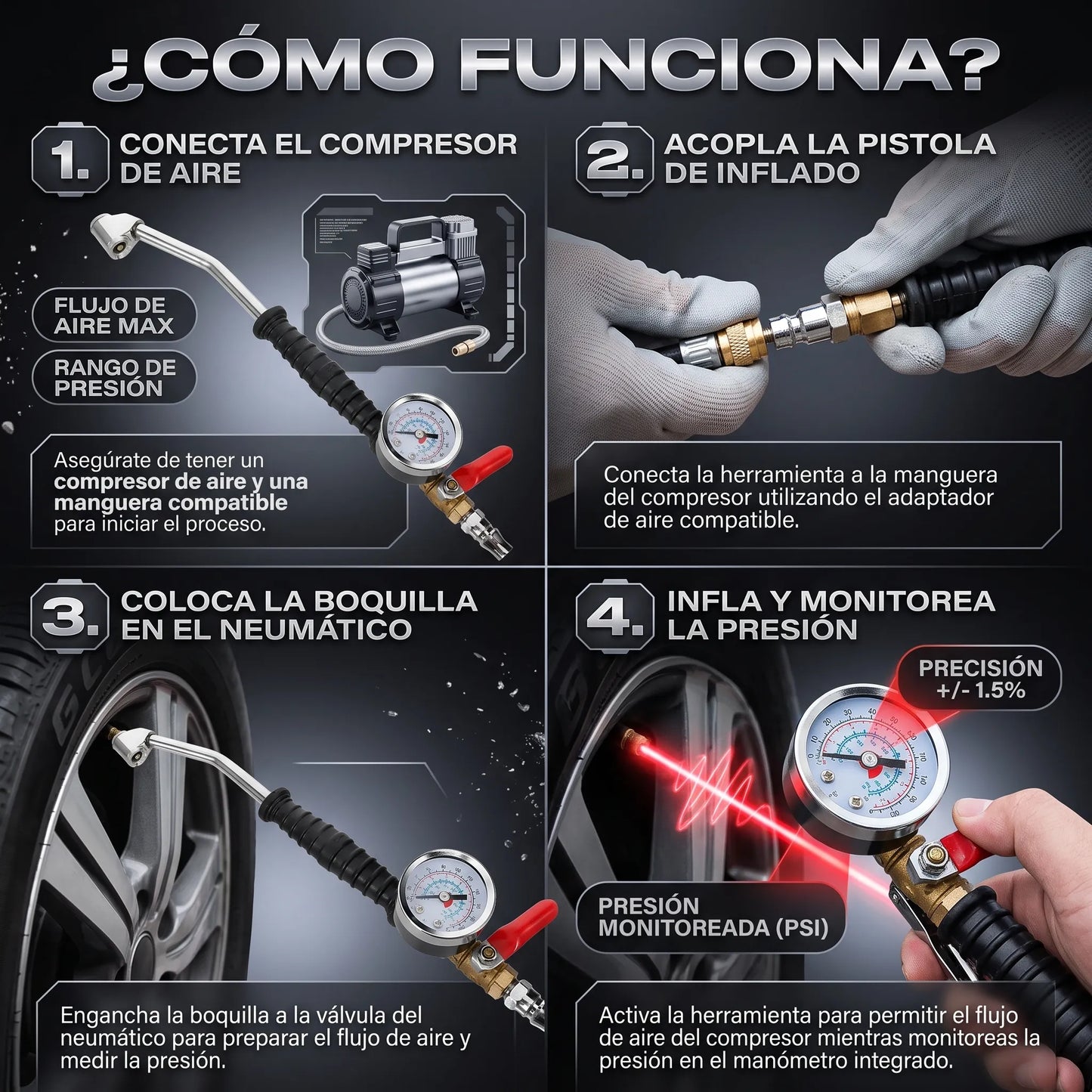 MaxInflate Pro™  Pistola de Inflado y Medición para Compresor
