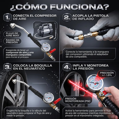 MaxInflate Pro™  Pistola de Inflado y Medición para Compresor