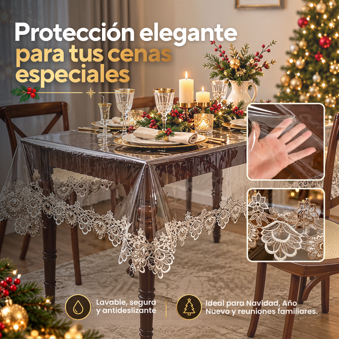 LuxeCover™ Mantel Transparente Lavable 🎄