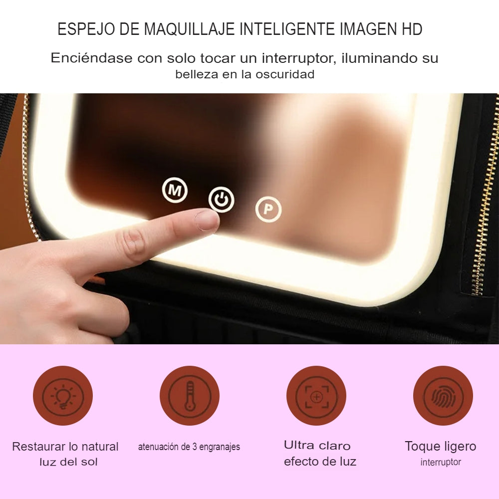 GlamourLuxe Maletín de Maquillaje con Espejo LED