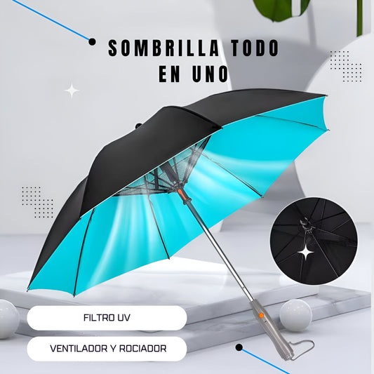 Sombrilla Todo en Uno: Filtro UV, Ventilador y Rociador